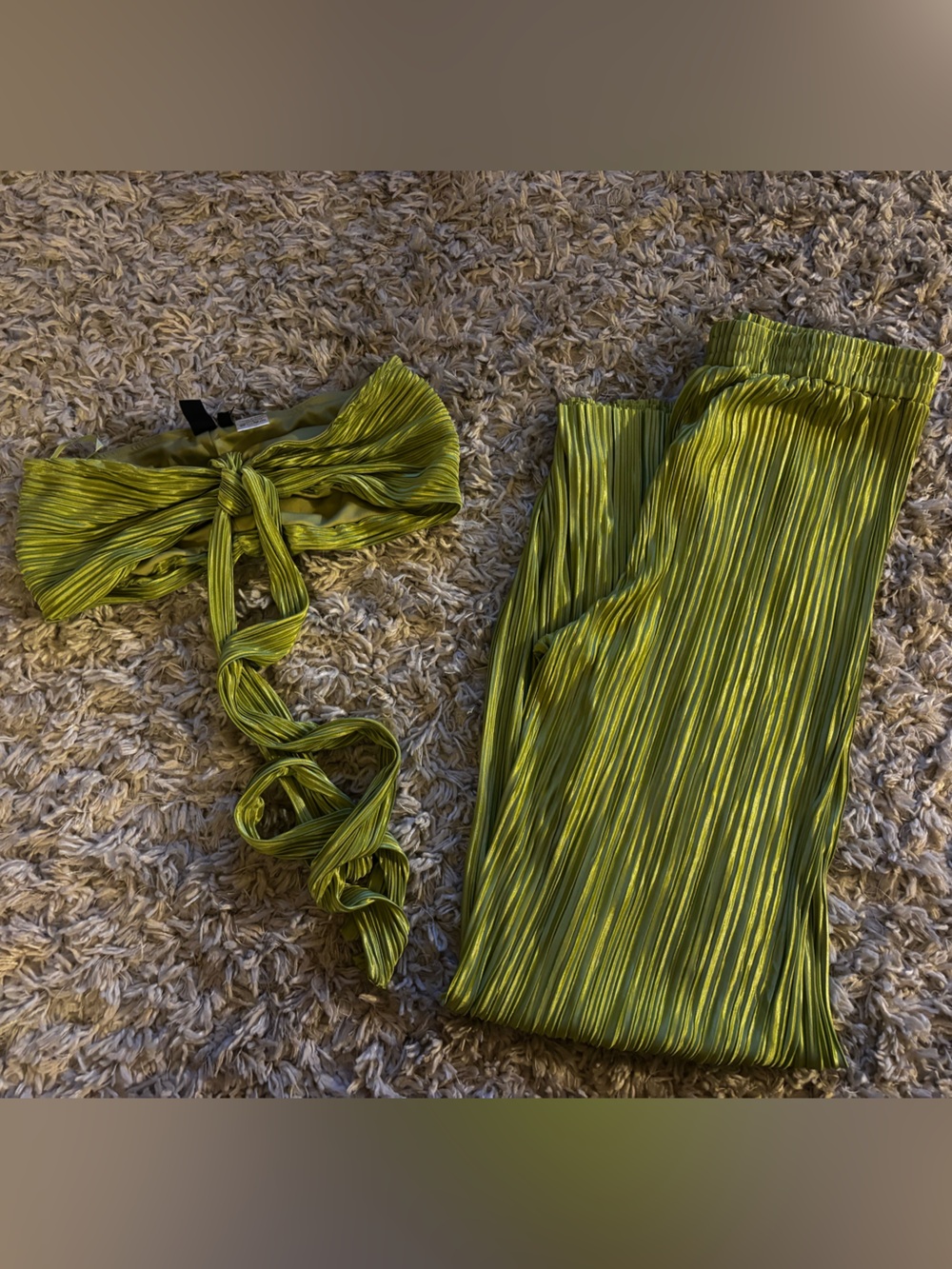 Windsor Lime Green Pleated Wide-Leg Pants & Bandeau Set